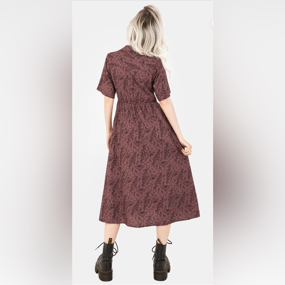 Disturbia Roxana Moth Foxglove Button Down Midi Shirt Dress - Picture 6 of 6